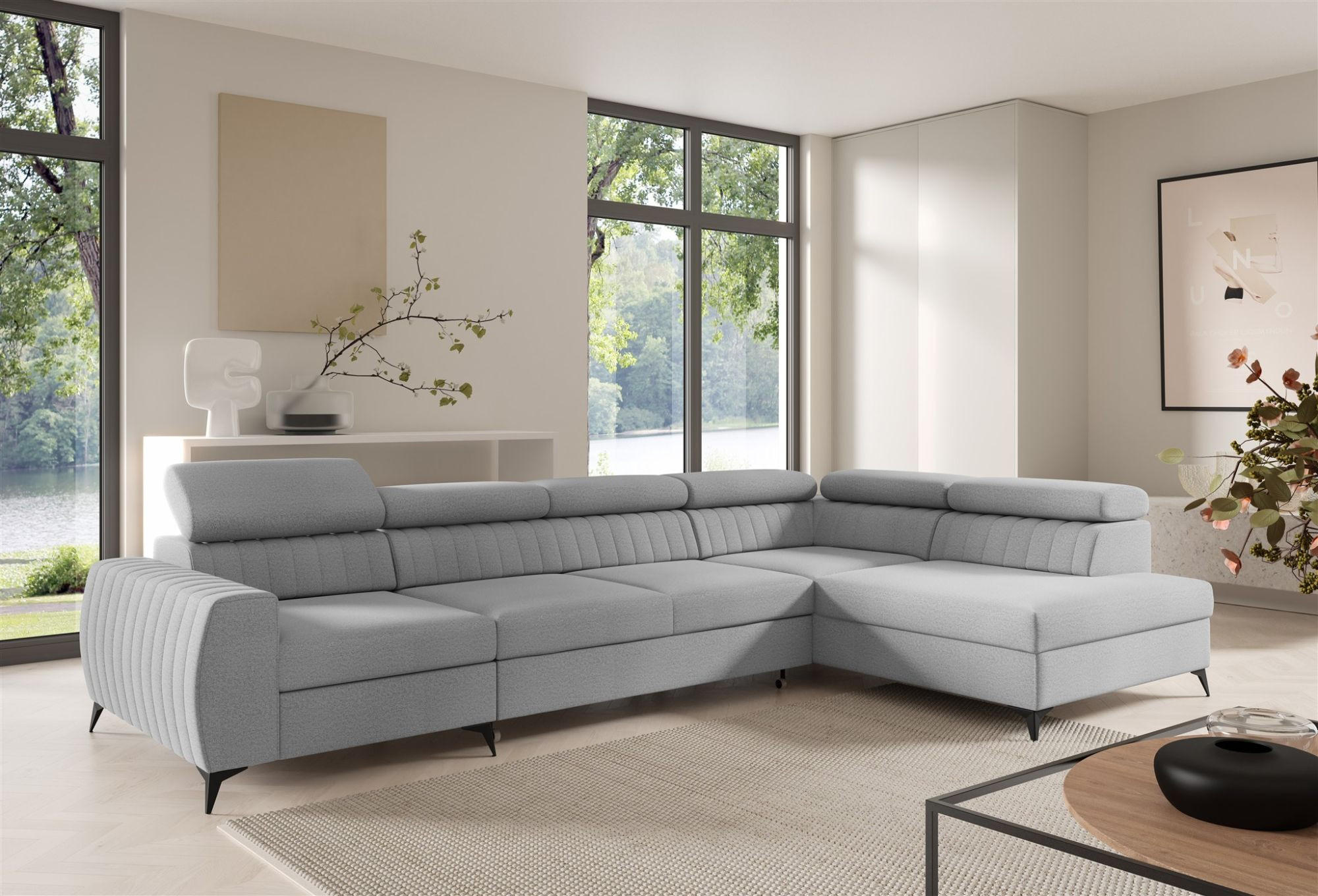 ECKSOFA Toronto Xl - Hellgrau, Holzwerkstoff/Textil (340/200cm) - Fun Möbel