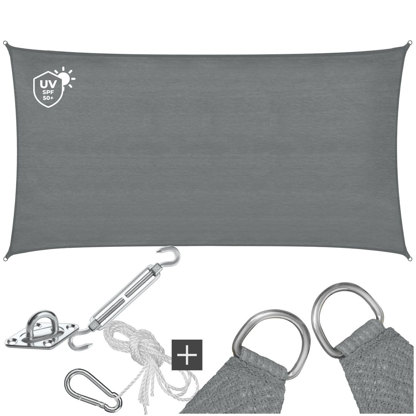 SONNENSEGEL Sunny,umfangreiches Montagematerial,grau - Grau, Kunststoff (400/200cm) - tectake