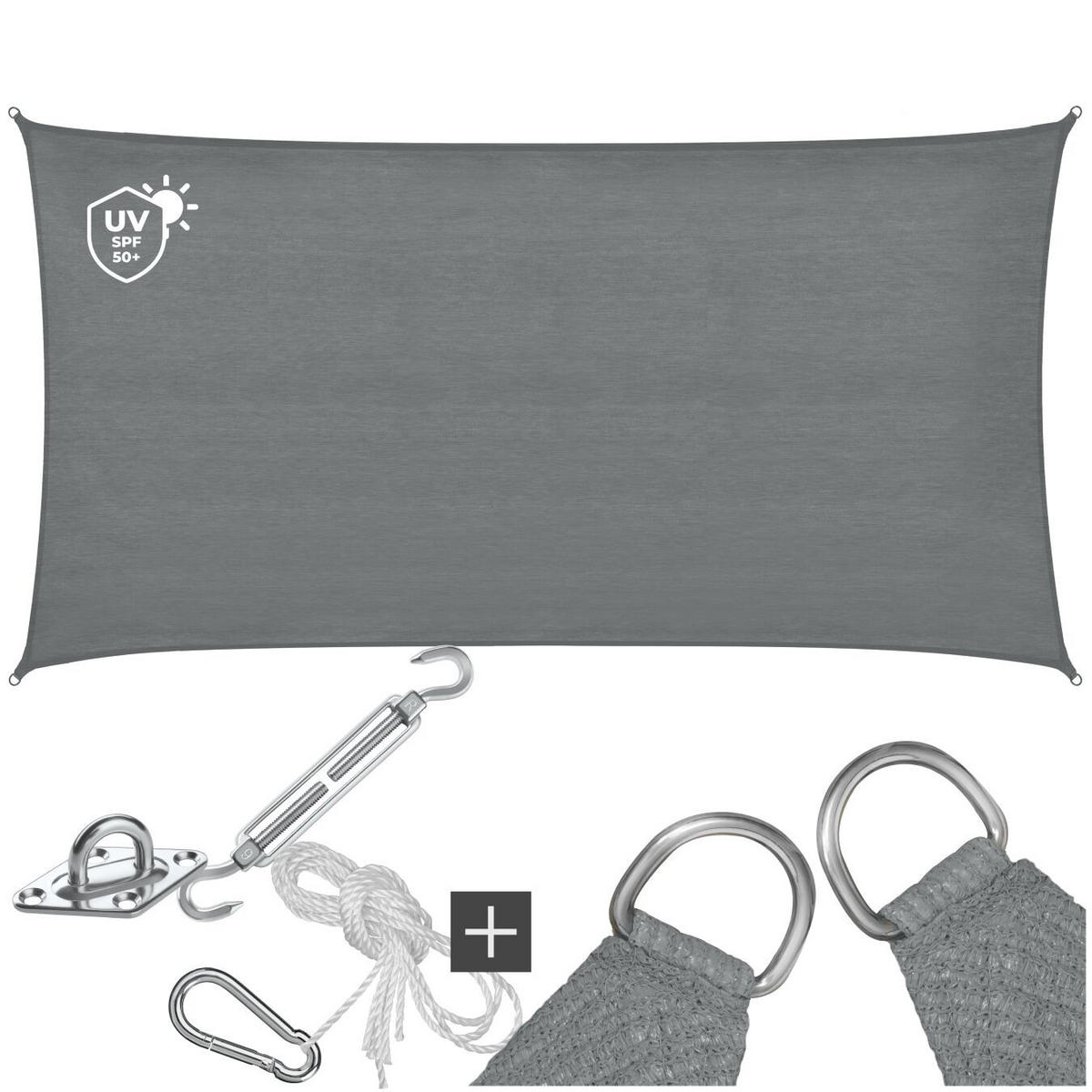 SONNENSEGEL Sunny,umfangreiches Montagematerial,grau - Grau, Kunststoff (400/200cm) - tectake