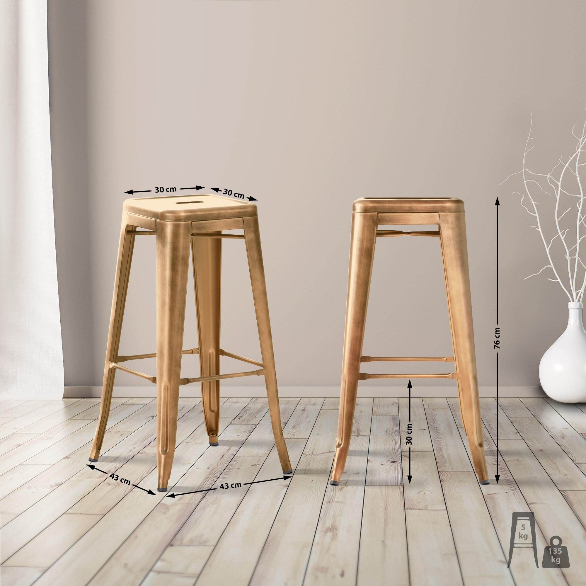 BARHOCKER 4er Set Metall gold - Goldfarben, Metall (43/76/43cm) - CLP