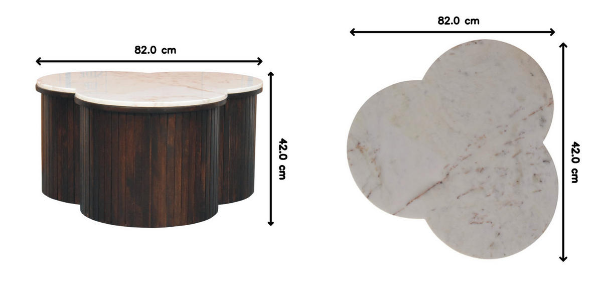 COUCHTISCH mit Samt-Mokka-Finish, Marmor, weiß und dunkelbraun - Dunkelbraun, Holz (82/82/42cm) - Artisan Furniture