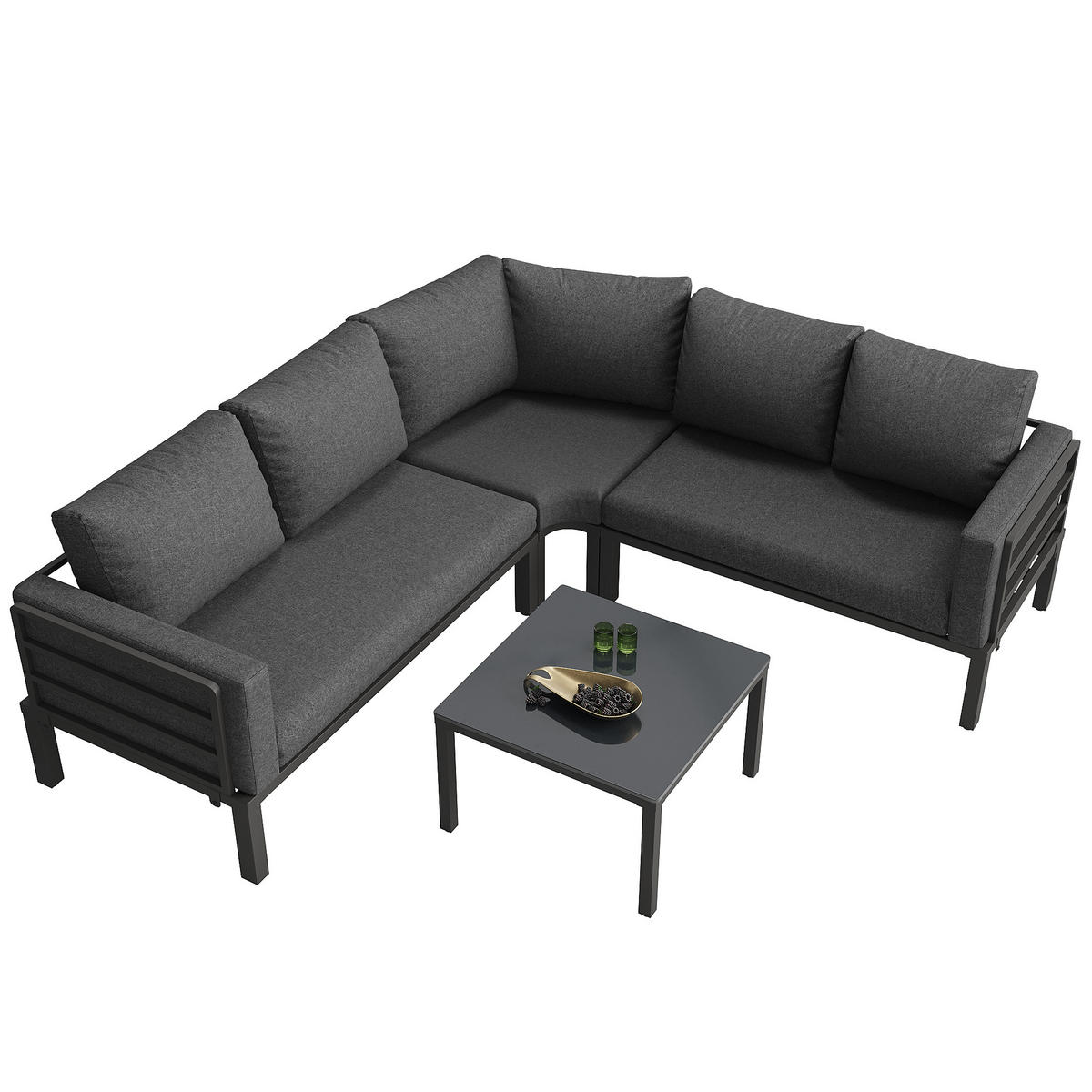 GARTENSET 4-5 Sitzer Grau Mit Verstellbaren Füßen & Glastisch - Grau, Metall - FLIEKS