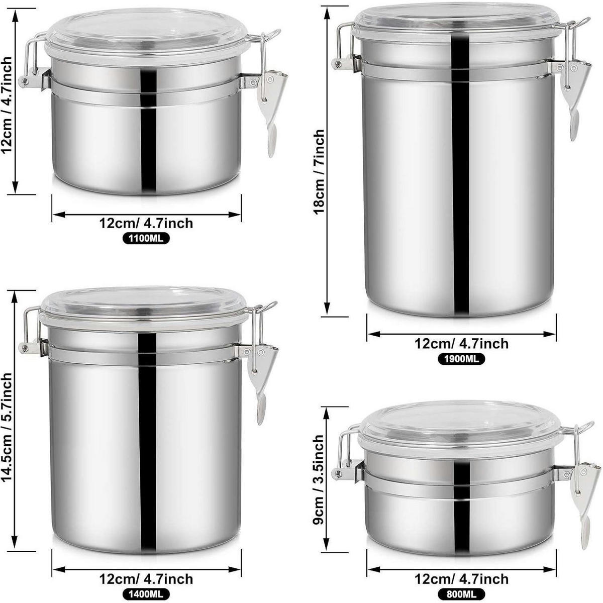 VORRATSDOSEN Set Edelstahl Luftdicht 4-teilig - Silberfarben, Metall (12/14.5/12cm)