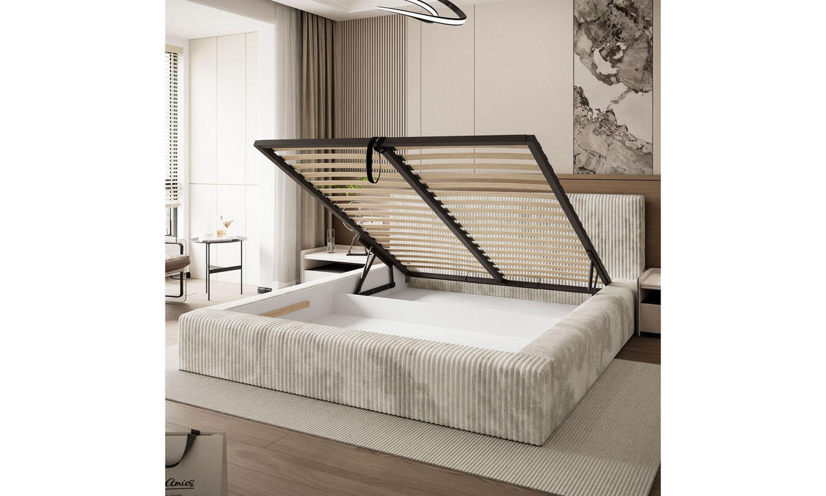 POLSTERBETT TILIA LUX 160x200 cm Tilia 03, 34 Holzlatten, Kopfteil 95 cm - Creme, Textil (160/200cm) - Lookway