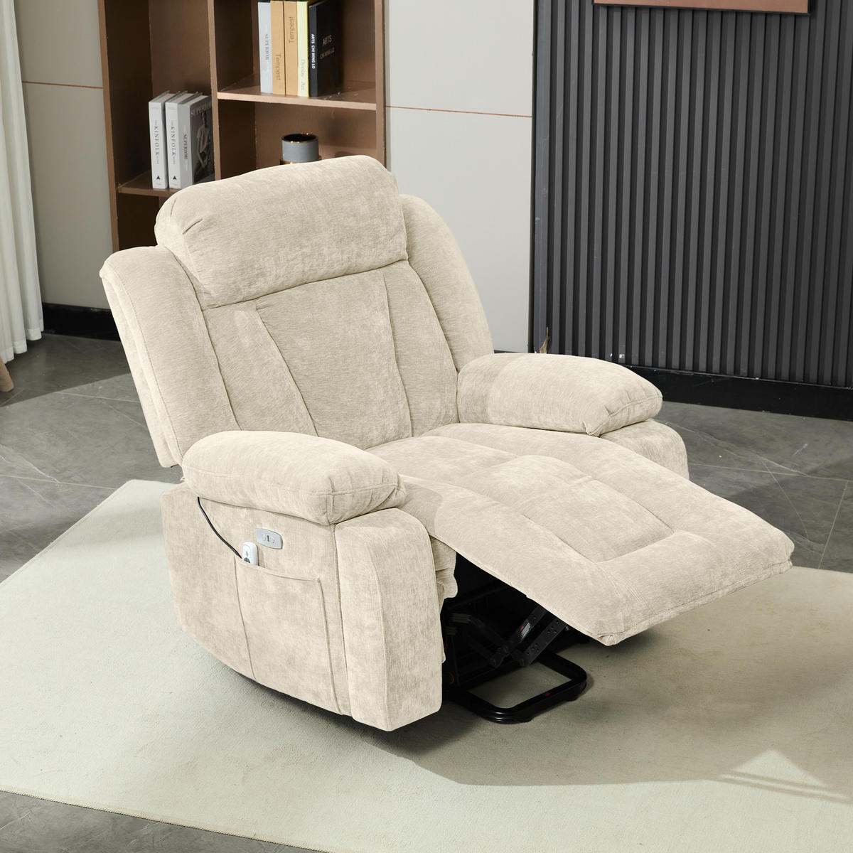 MASSAGESESSEL Stoff Beige mit Massagefunktion, Heizfunktion, USB und Hebefunktion - Beige, Holzwerkstoff/Textil (95/107/94cm) - WISHDOR