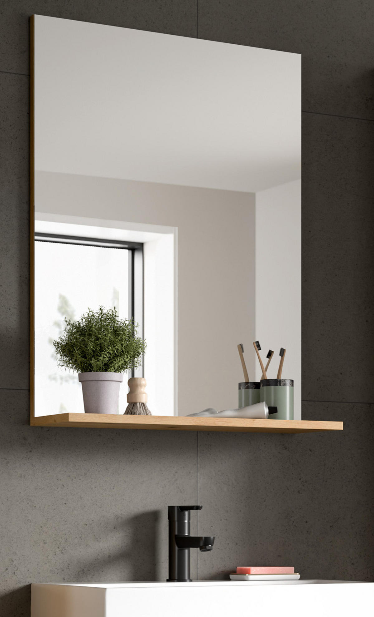 SPIEGEL Eiche Artisan 60 x 79 cm, Wandspiegel mit Ablage - Eiche Artisan, Glas/Holzwerkstoff (60/79/18cm) - Inn.Furn