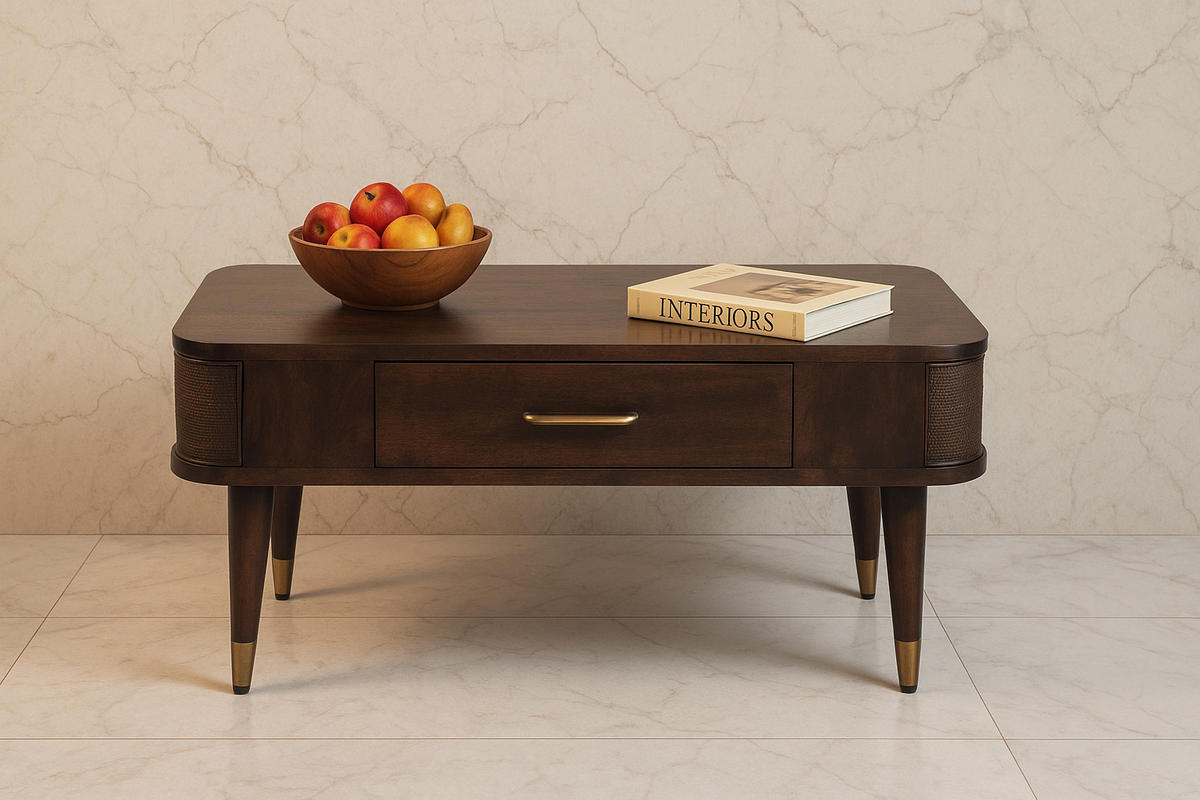 TISCH mit Samt-Mokka-Finish, 1 Schublade, dunkelbraun - Dunkelbraun/Goldfarben, Holz/Metall (55/85/41cm) - Artisan Furniture