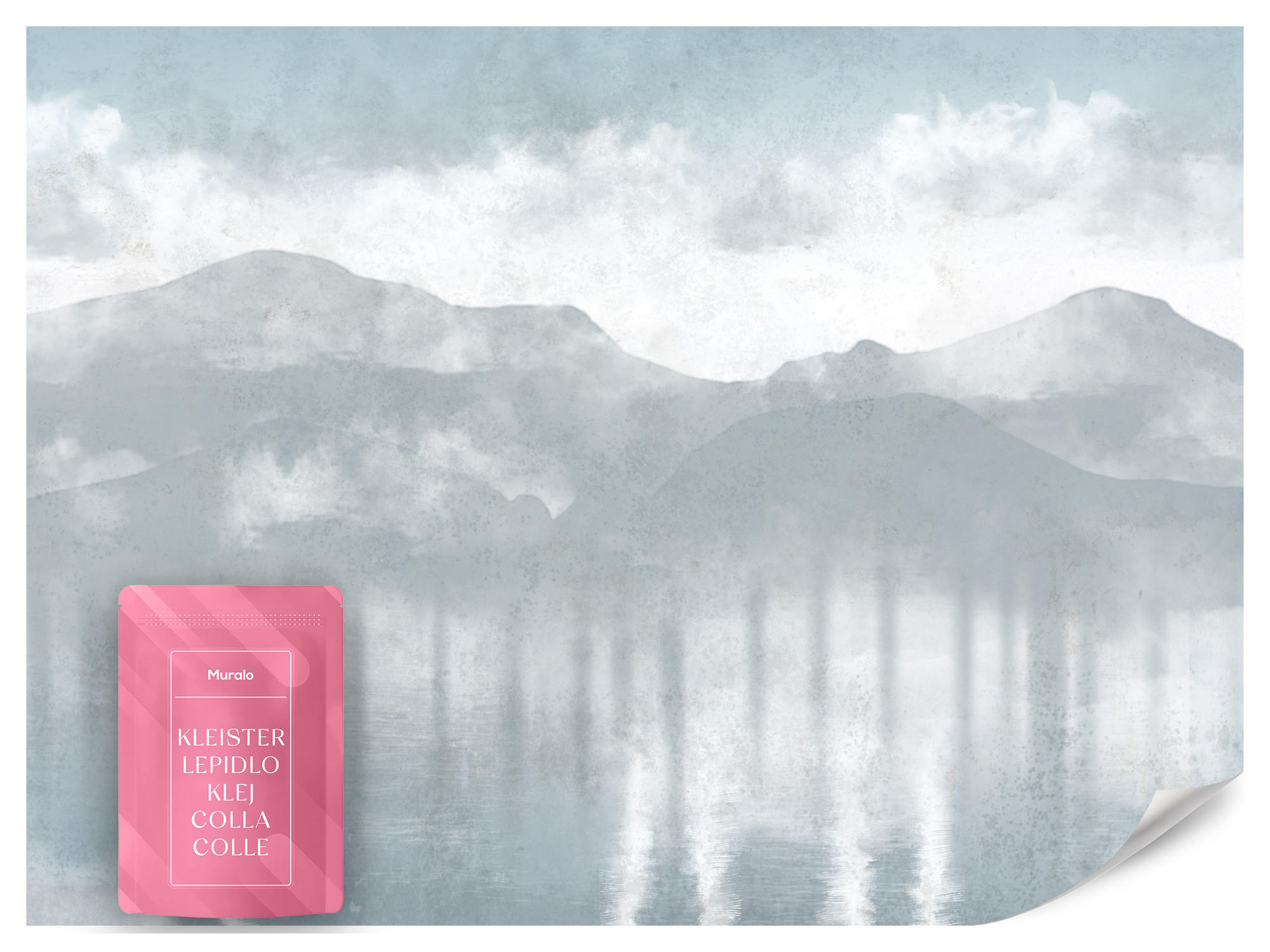 FOTOTAPETE Neblige blaue Landschaft Berge 350x256 - Blau/Weiß, Papier (350/256cm) - Muralo