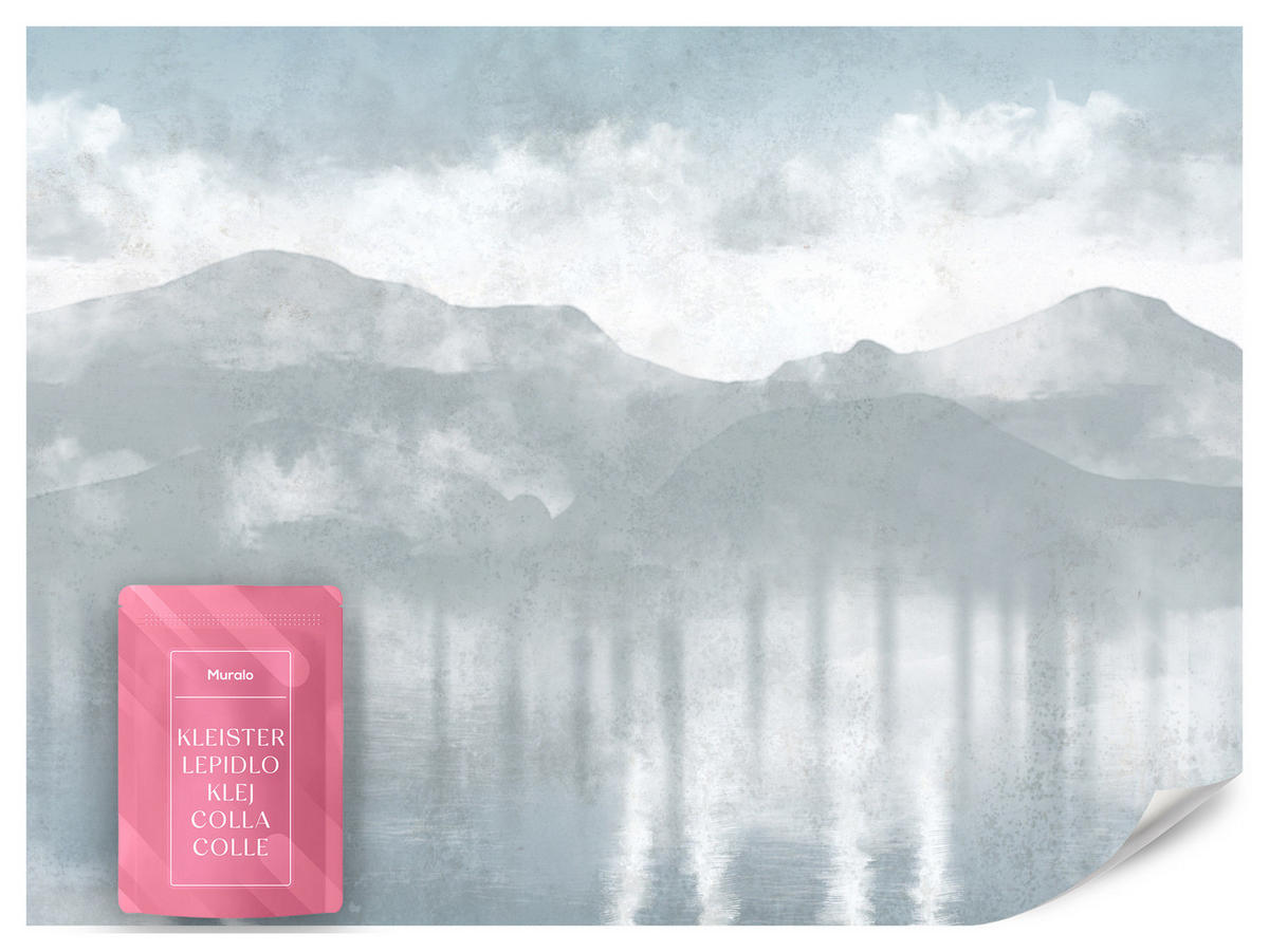 FOTOTAPETE Neblige blaue Landschaft Berge 350x256 - Blau/Weiß, Papier (350/256cm) - Muralo