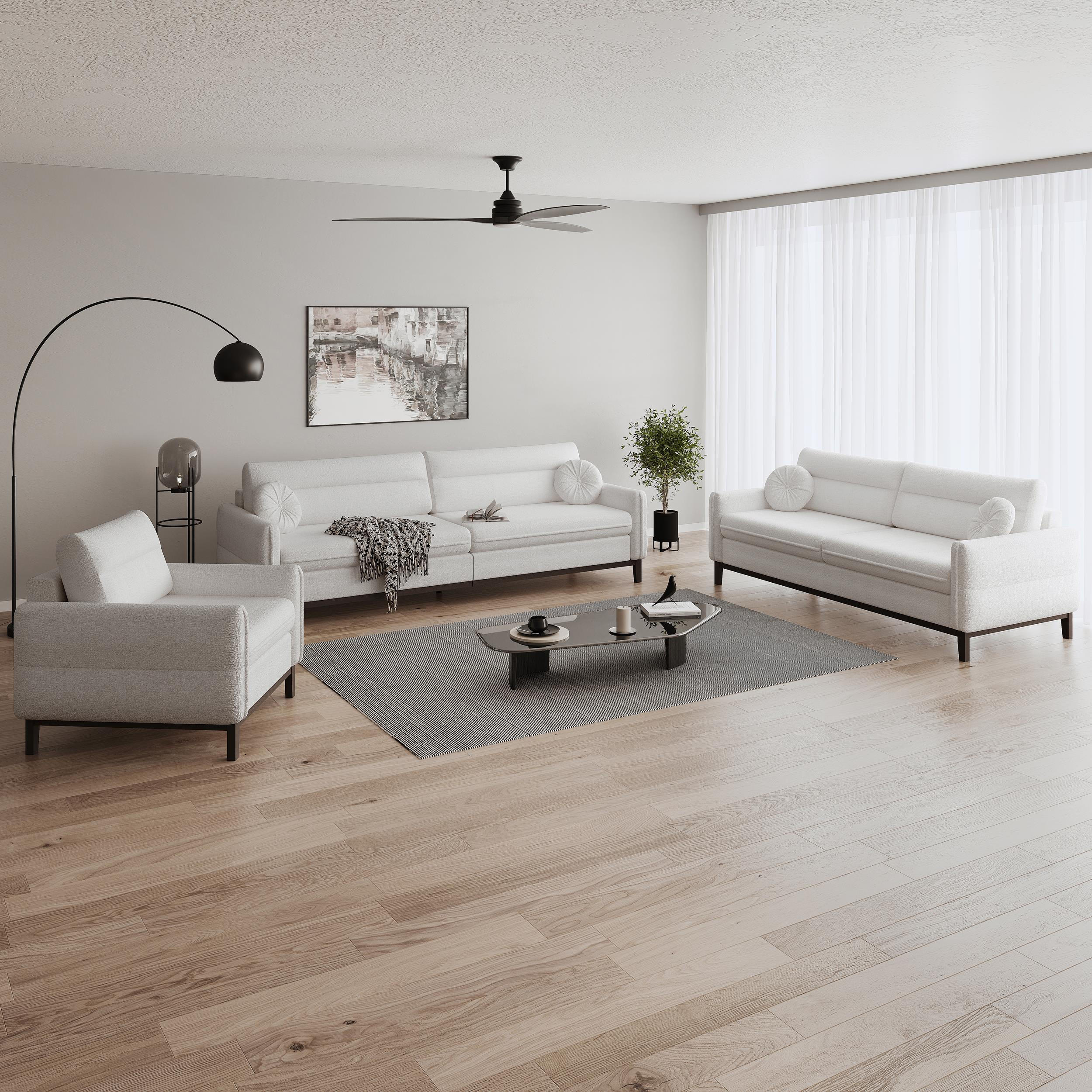 SITZGARNITUR Belweder, zwei Sofas+Sessel, Hellbeige, Bouclé - Wengefarben/Beige, Holz/Textil (268/95/94cm) - Beautysofa