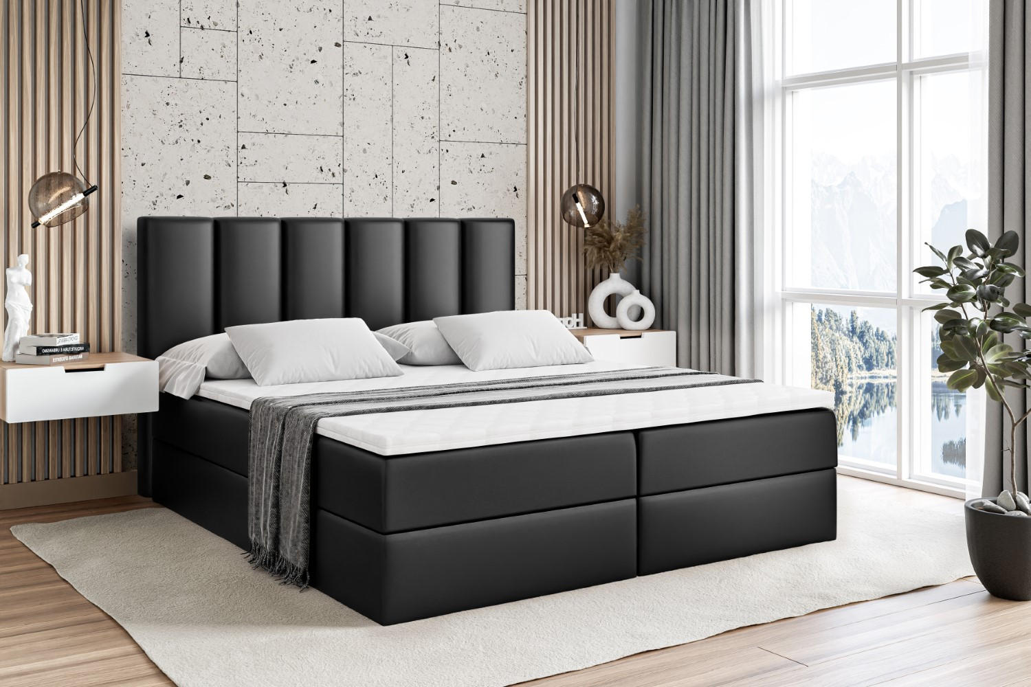 Thumbnail - Altdecor Boxbett, Schwarz Hochglanz, Holzwerkstoff, Höhe ca. 20 cm, 180x200 cm, Schlafzimmer, Betten, Boxspringbetten