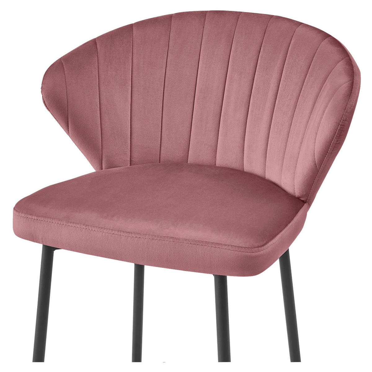 BARHOCKER 4er Set Dunkelrosa Samt, Bequeme Sitzfläche, Schwarze Füße - Pink, Textil (43/46/33cm) - Best For Home