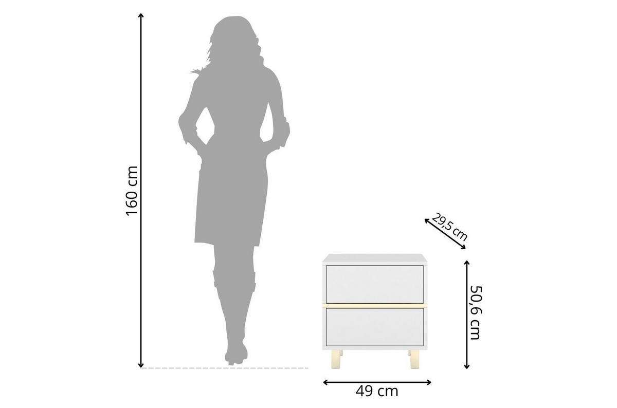 NACHTTISCH Magica, Weiß, Gold, Hochglanz - Goldfarben/Weiß, Holzwerkstoff (80.1/63/33cm) - Dancan