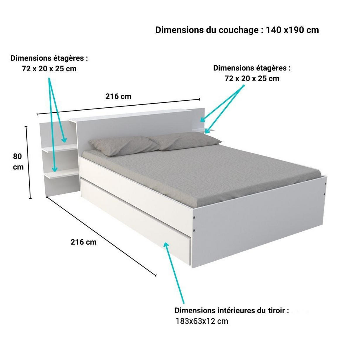 BETT CITY mit Kopfteil und Schublade/ Bett 140x190 - Weiß - Weiß, Holzwerkstoff (140/190cm) - Weber Industries