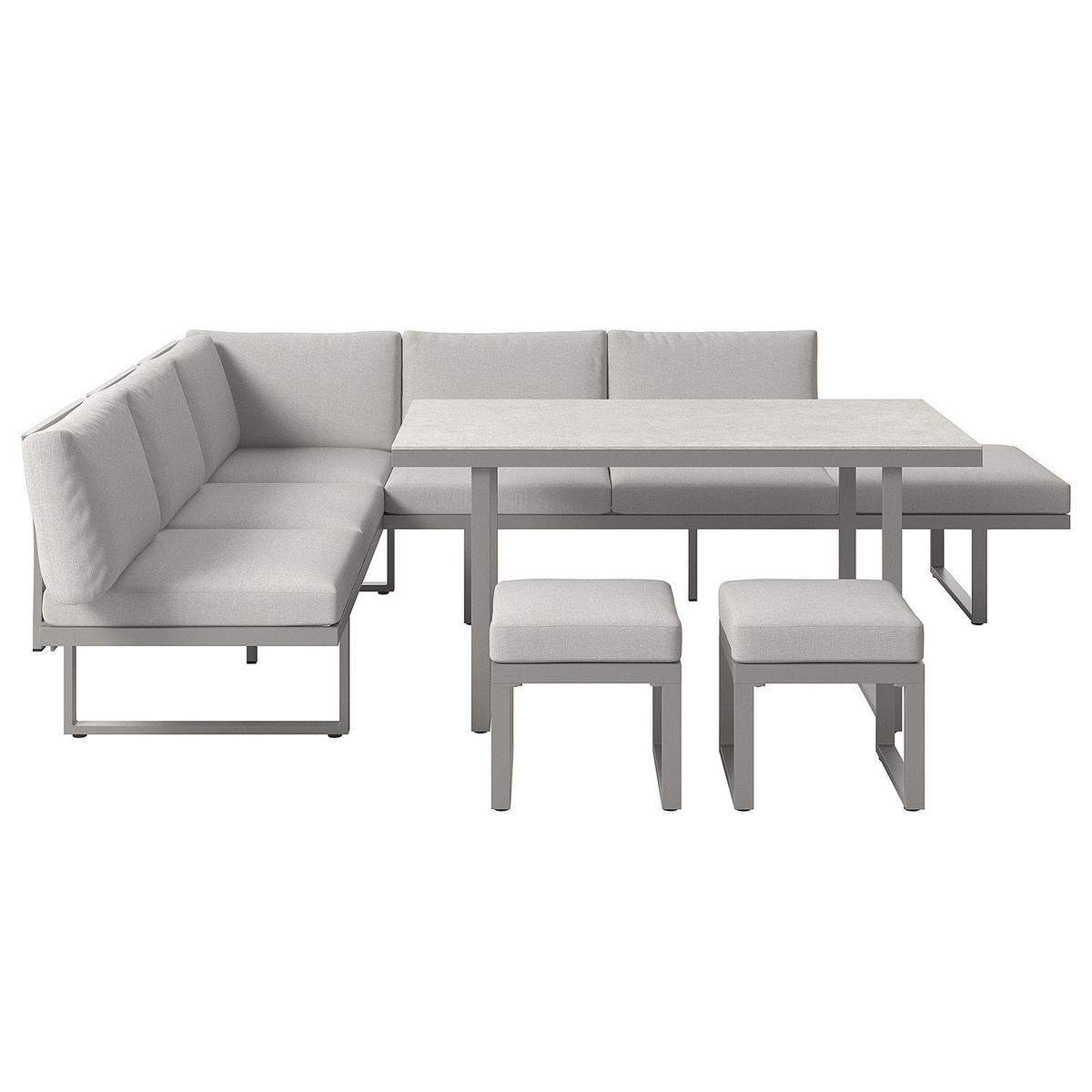 DINING-LOUNGESET - Aluminium / Polyester - Hellgrau - 5-teilig - Hellgrau, Glas/Textil - home24