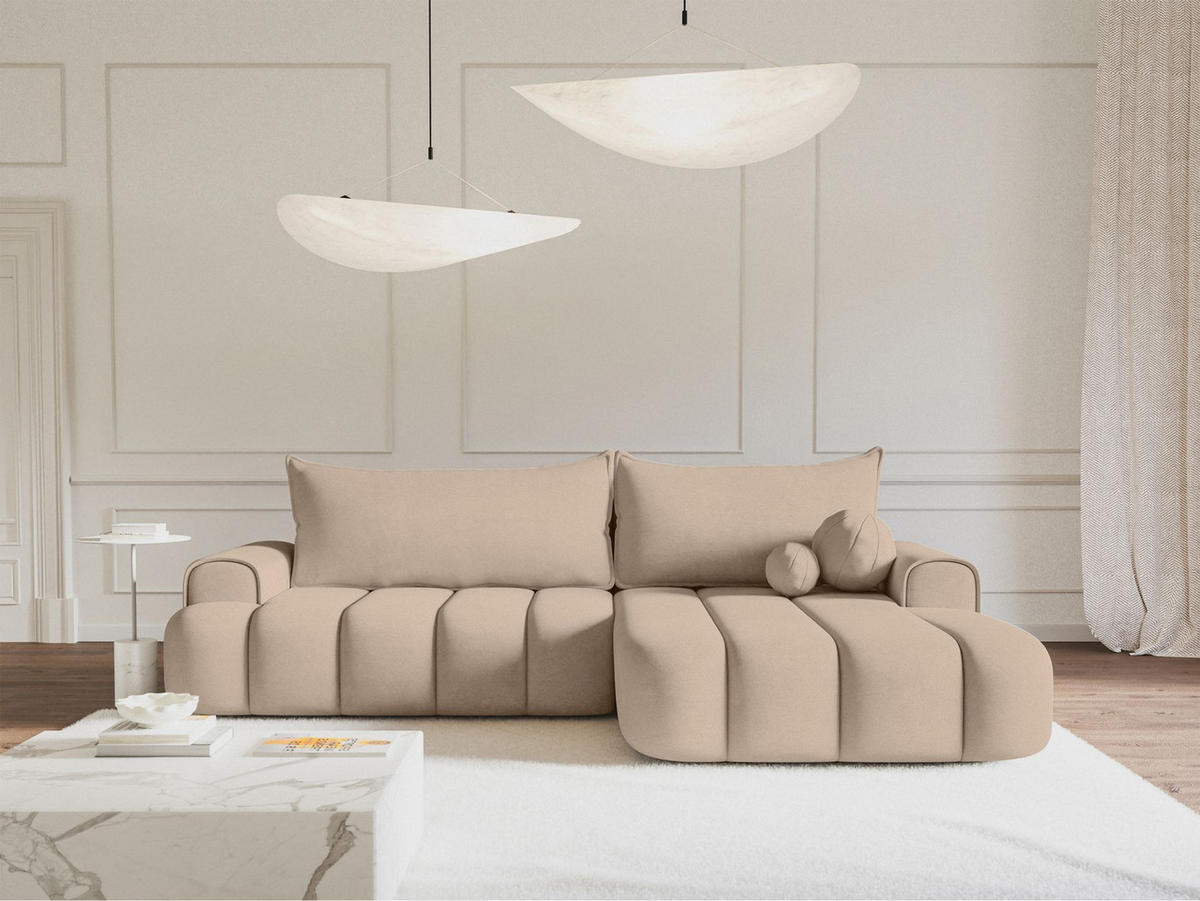ECKSOFA Dandelino Beige mit Samtbezug, rechts - Creme/Schwarz, Kunststoff/Textil (275/168cm) - Selsey