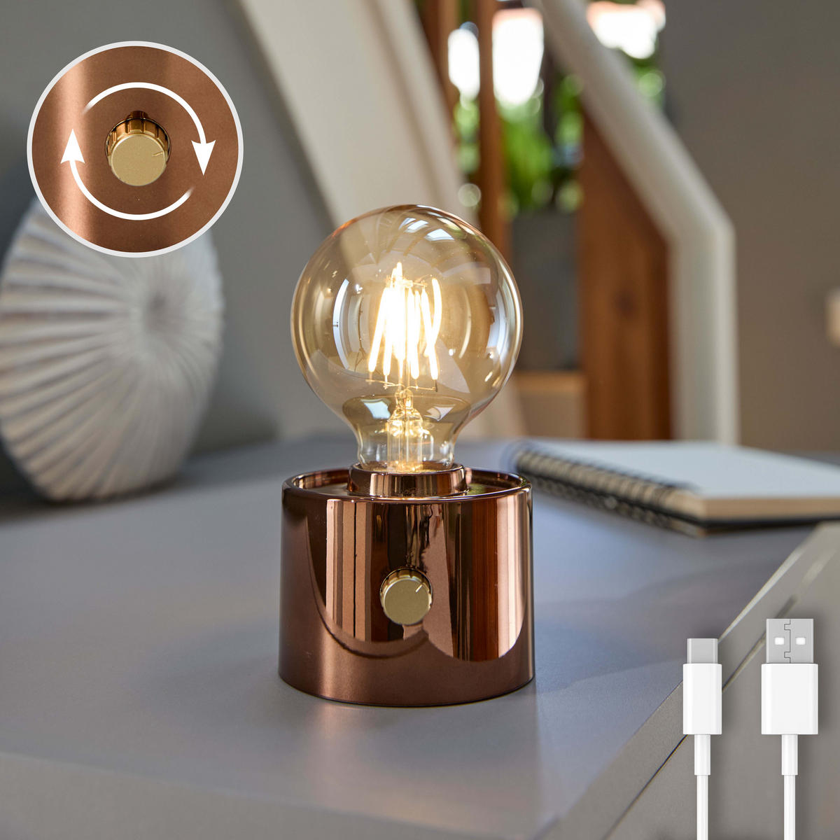 LED-TISCHLAMPE Vintage Edison dimmbar 10x9x16cm Bronze - Bronzefarben, Kunststoff (10/8.7/16cm) - Northpoint