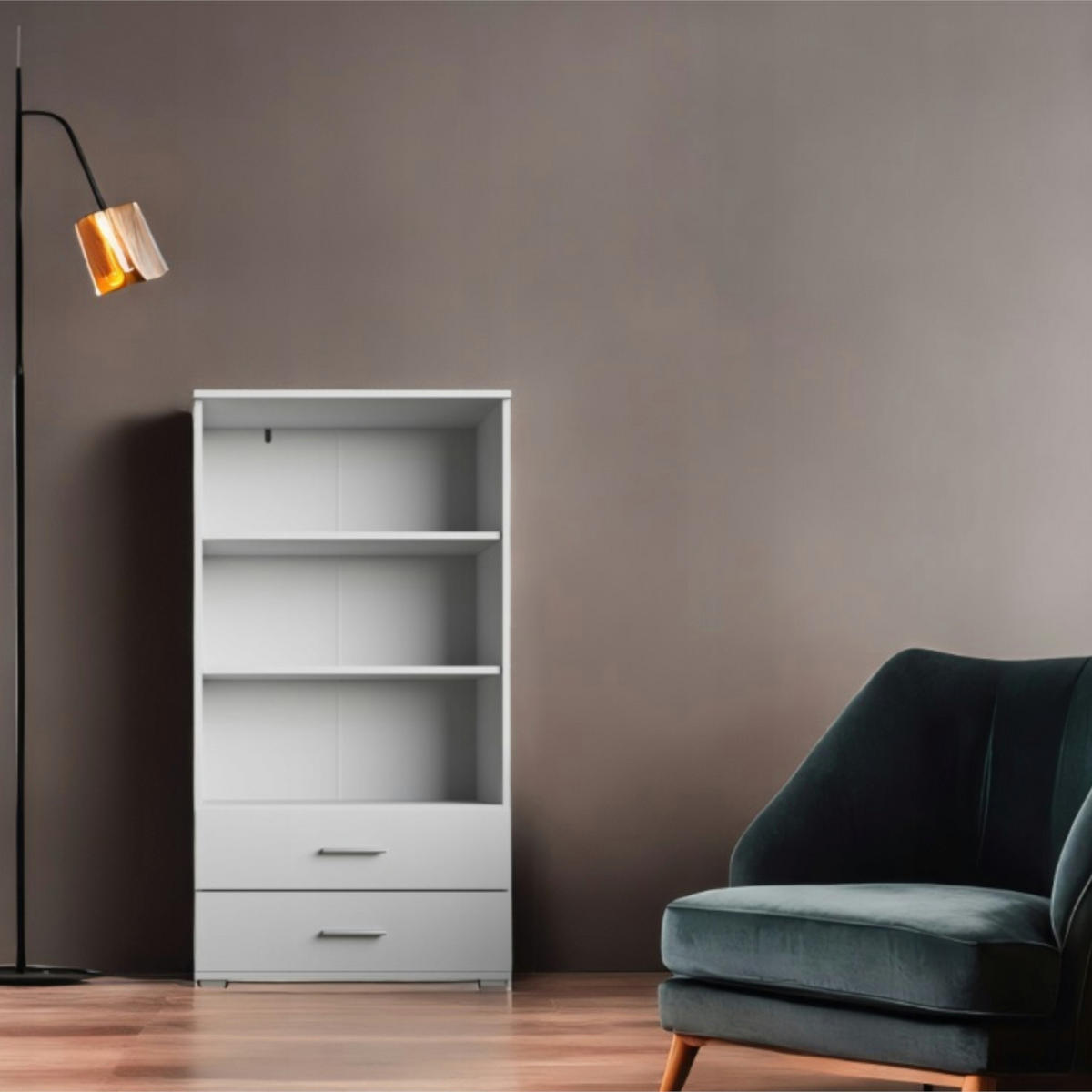 BÜCHERREGAL FAUSKE REG2-2S Schubladen Weiß - Weiß, Holzwerkstoff/Kunststoff (69/130/34cm) - Komodee