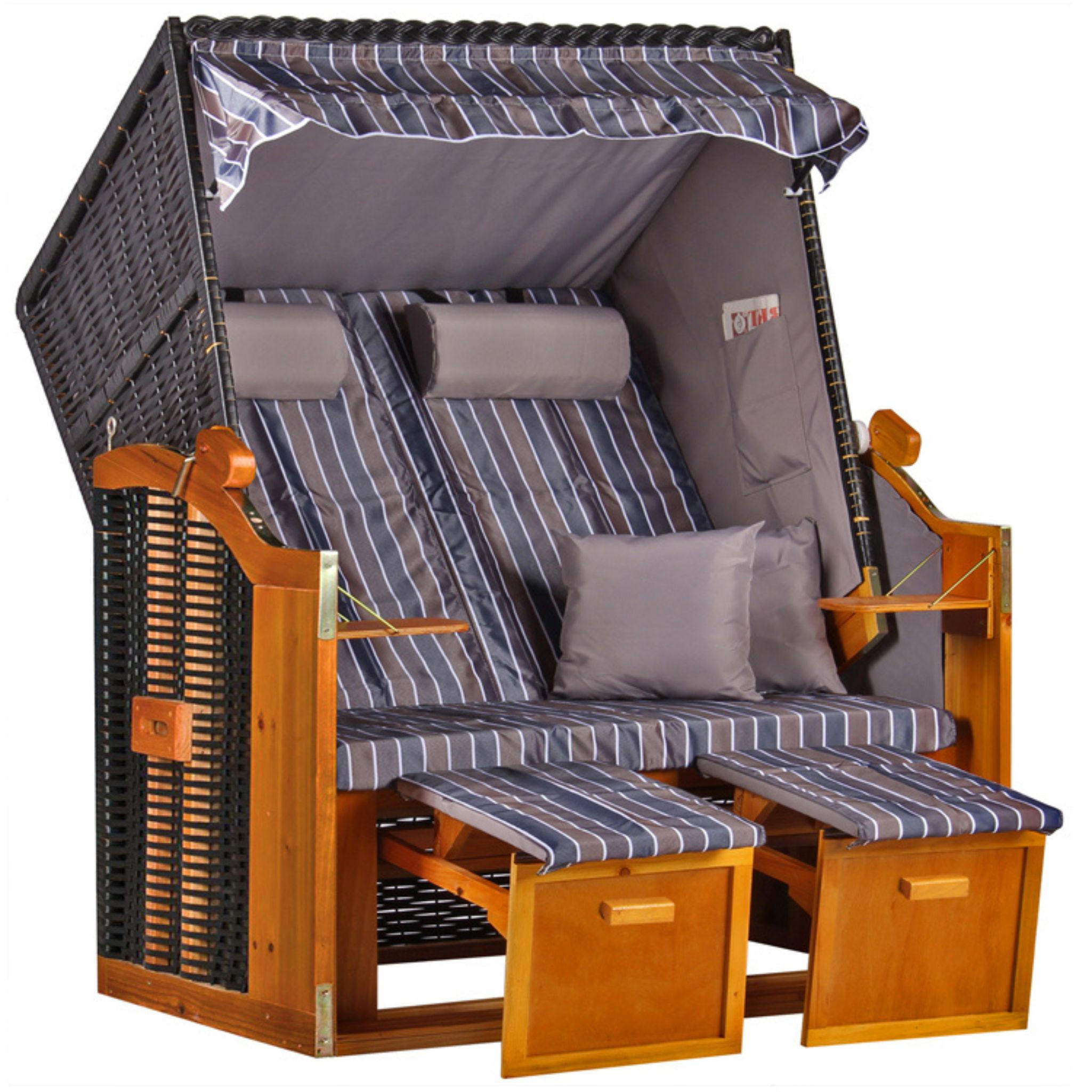 STRANDKORB Ostsee 2-Sitzer PE schwarz - Schwarz/Braun, Metall (120/160/80cm) - Mr. Deko