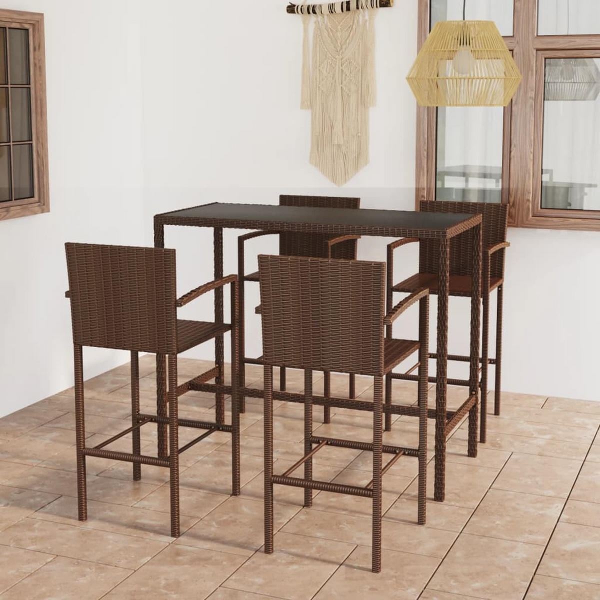 GARTENBAR-SET 5-teilig Poly Rattan Braun - Braun, Kunststoff - vidaXL