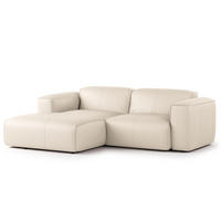 ECKSOFA mit XL-Longchair - Hellgrau/Schwarz, Leder/Kunststoff (260/171cm) - home24