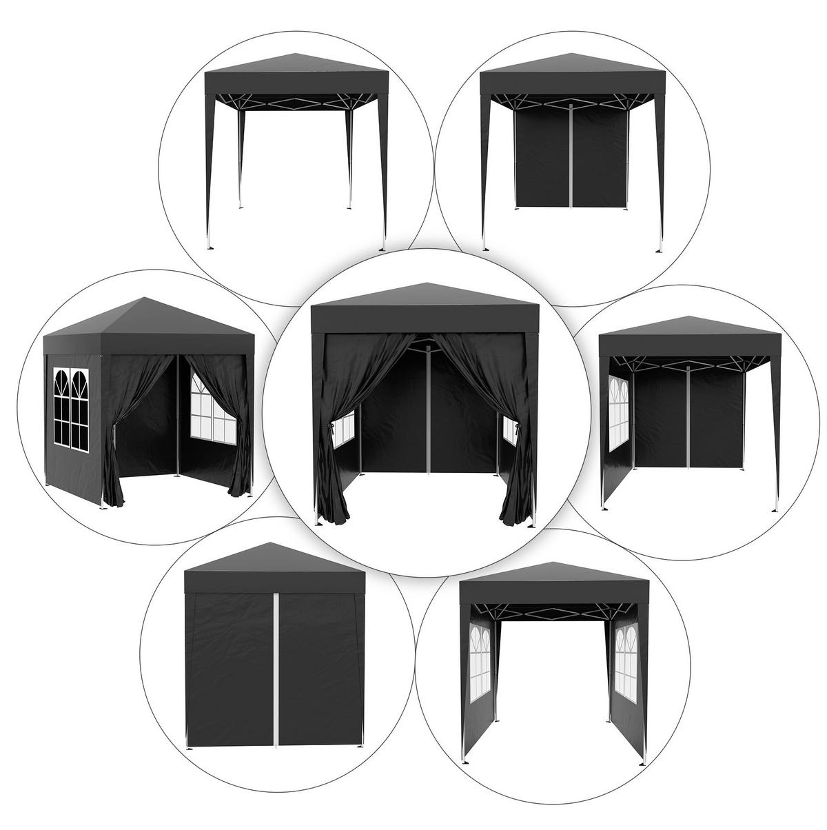 FALTPAVILLON 200/200/240 cm mit 4 Seitenwänden, Fenstern, Tragetasche und Stahlgestell, Schwarz - Schwarz, Metall (200/240/200cm) - Redom