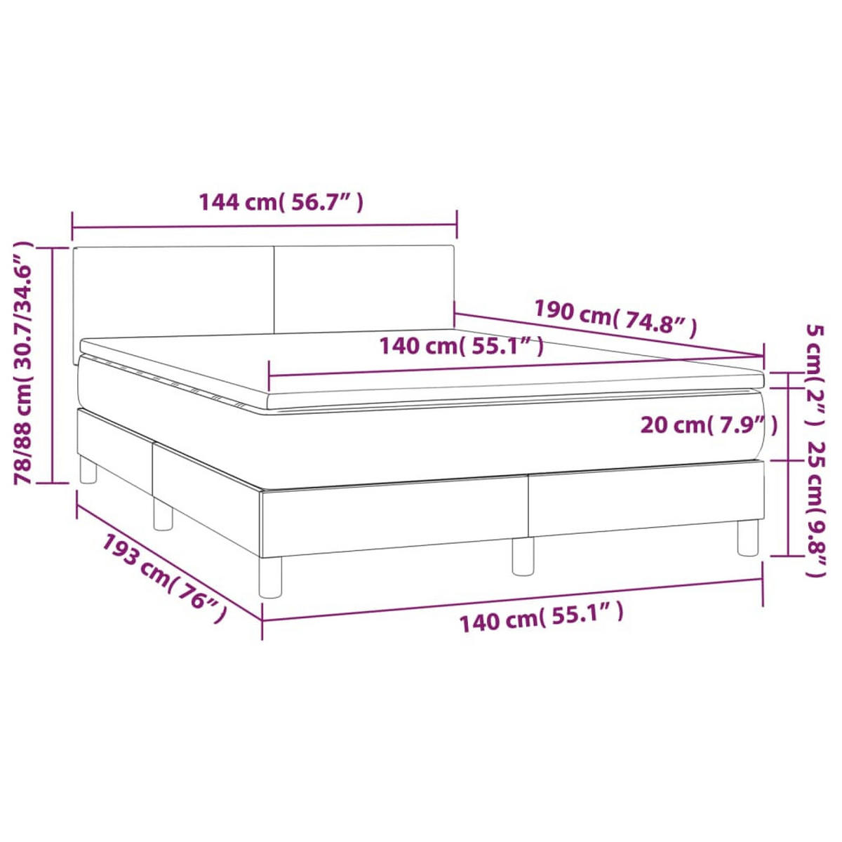 BOXSPRINGBETT Mit Matratze & Led Weiss 140/190 Cm Kunstleder - Weiß, Leder (140/190cm) - vidaXL