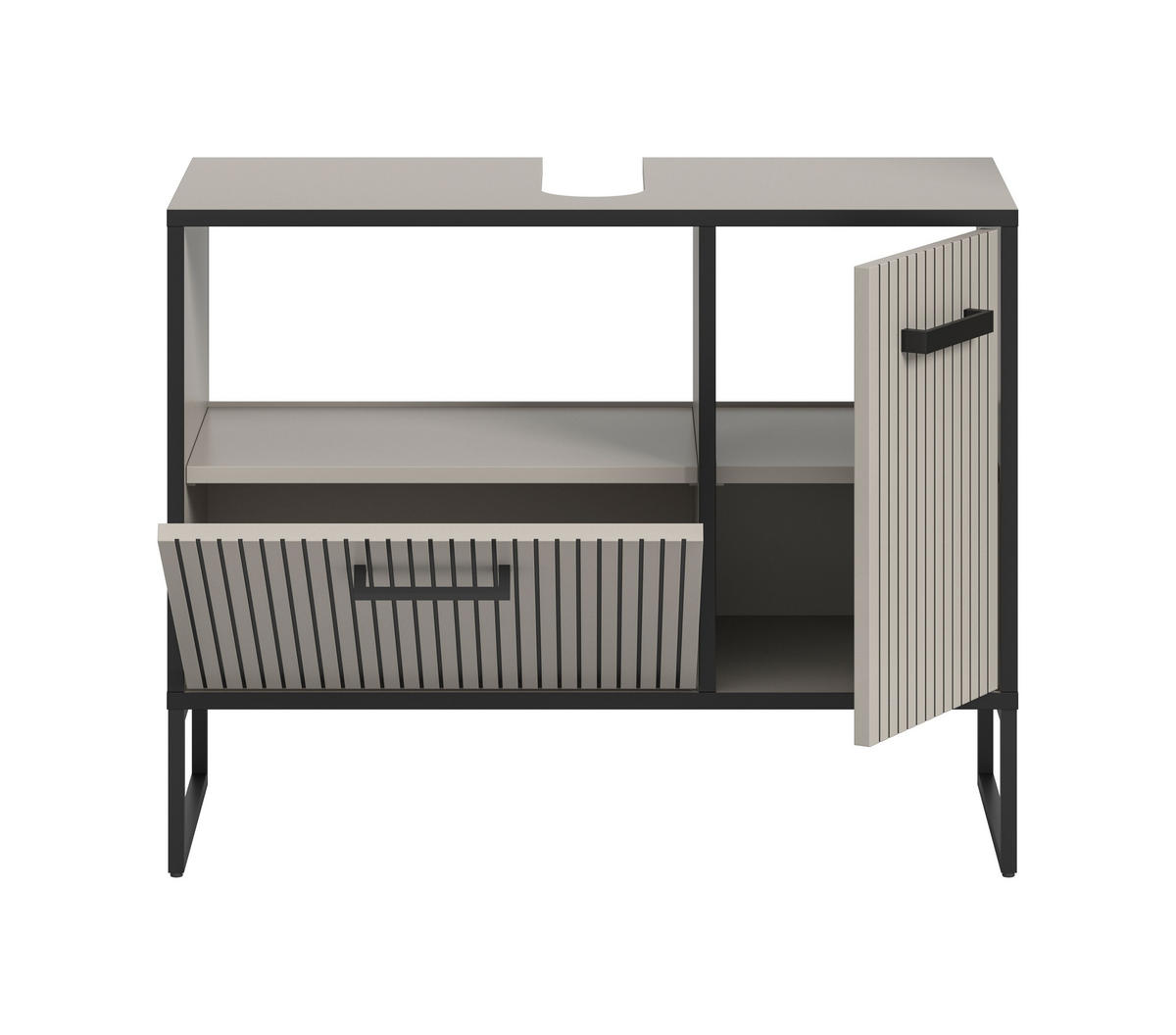 WASCHBECKENUNTERSCHRANK Bagno Bad in Kaschmir Nachbildung und schwarz B/H/T: 80x63x36 cm - Kaschmir, Holzwerkstoff (80/63/36cm)