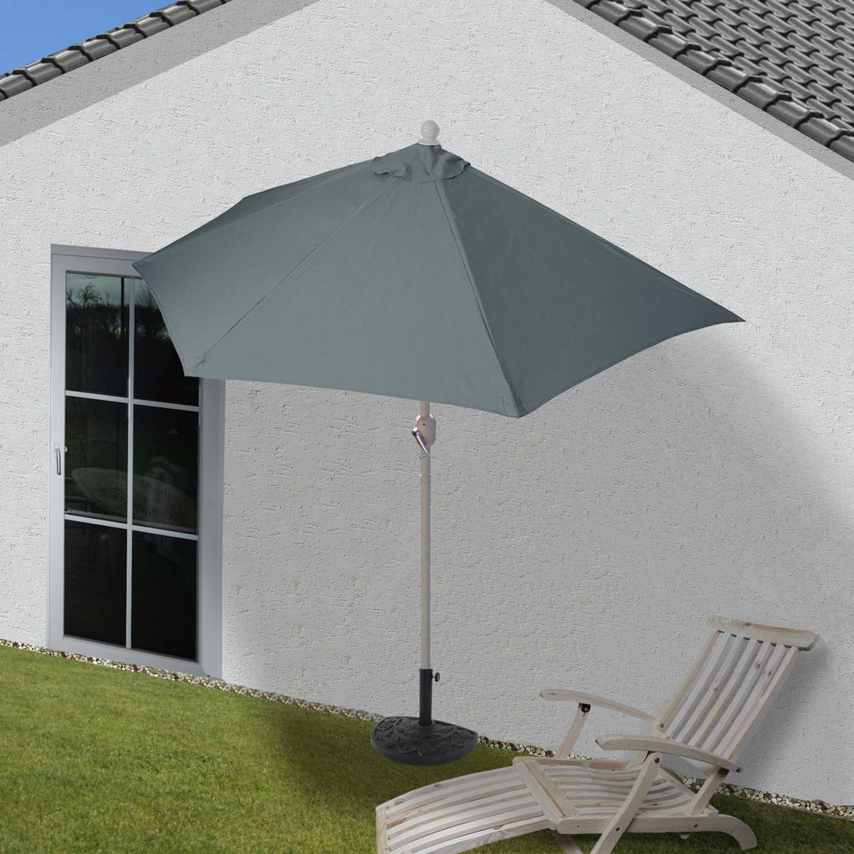SONNENSCHIRM HALBRUND UV 50+ Anthrazit - Anthrazit, Textil (285/145cm) - MCW