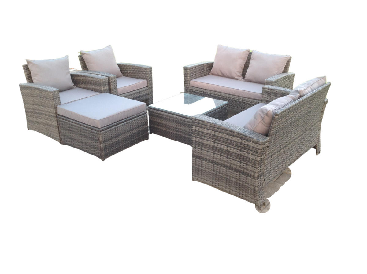 GARTENGARNITUR Polyrattan 7-Sitzer - Dunkelgrau, Metall - Fimous