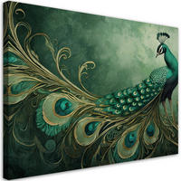WANDBILD pfau vogel tiere - Grün, Textil (60/40cm) - Feeby