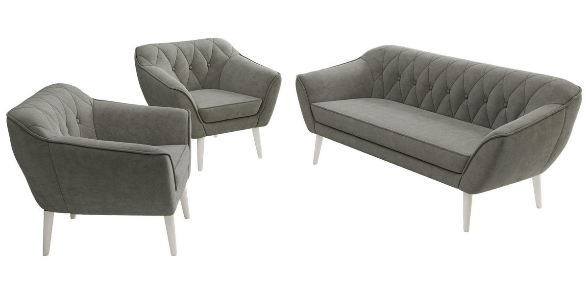 SEDACIA ZOSTAVA 3+1+1 PIRS - Sivá Štruktúrovaná látka - Biele nohy - sivá/biela, kompozitné drevo/textil (180/75/74cm) - MKS