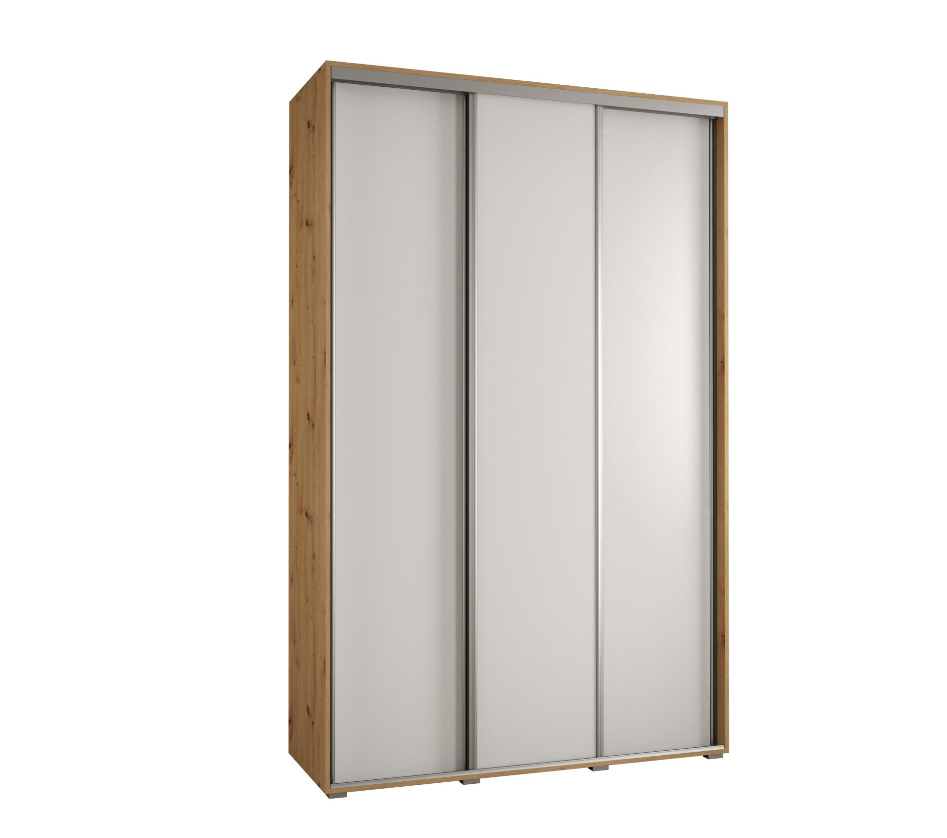 Abiks Möbel Schwebetürenschrank Eiche Artisan, Weiß, Silber 150x235x60 cm