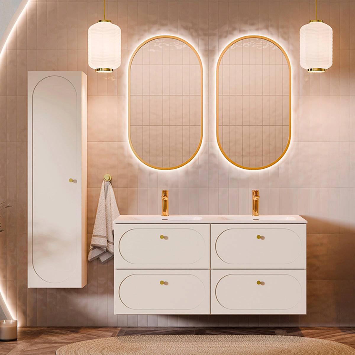 BADMÖBEL 120.4cm Sanae 2er-Set Sandbeige - Beige, Holzwerkstoff (120.4/57/46cm) - Petits-meubles