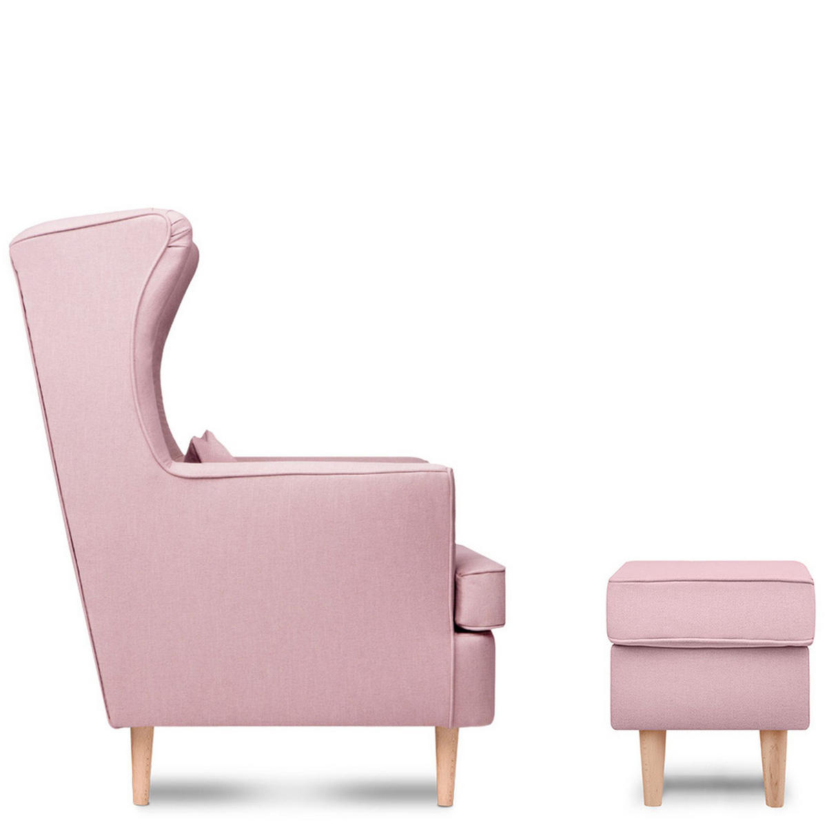 OHRENSESSEL STRALIS mit Sitzhocker, Rosa - Rosa, Textil (82/108/80cm) - KONSIMO®