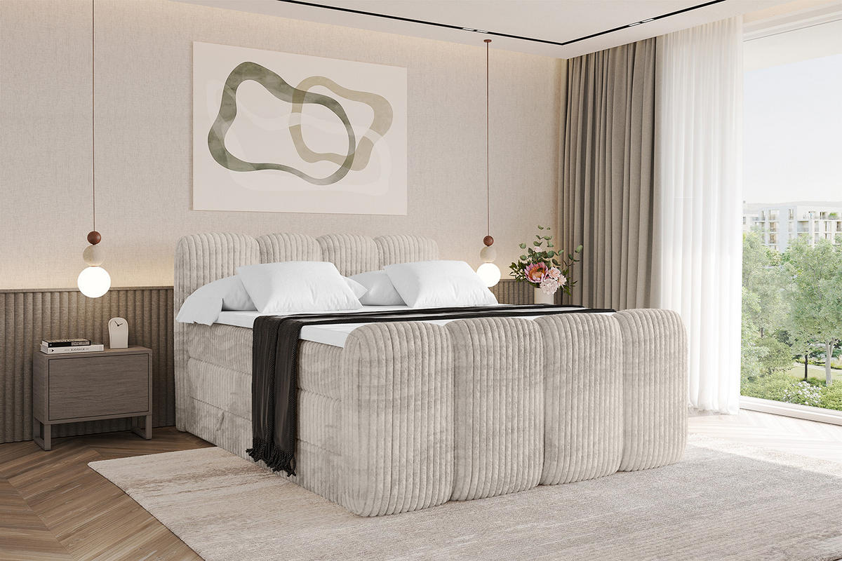 BOXBETT mit Matratze H3|H4 und Lattenrost - NINA-Z KING - 140x200 cm Tila - Creme - Creme, Holzwerkstoff (140/200cm)