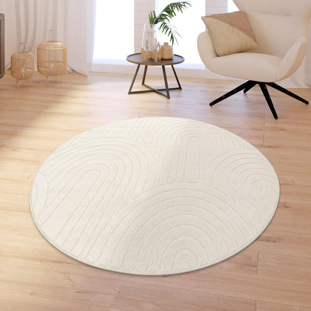 HOCHFLORTEPPICH Creme Ø 120 cm - Creme, Kunststoff (120/120cm) - TT Home