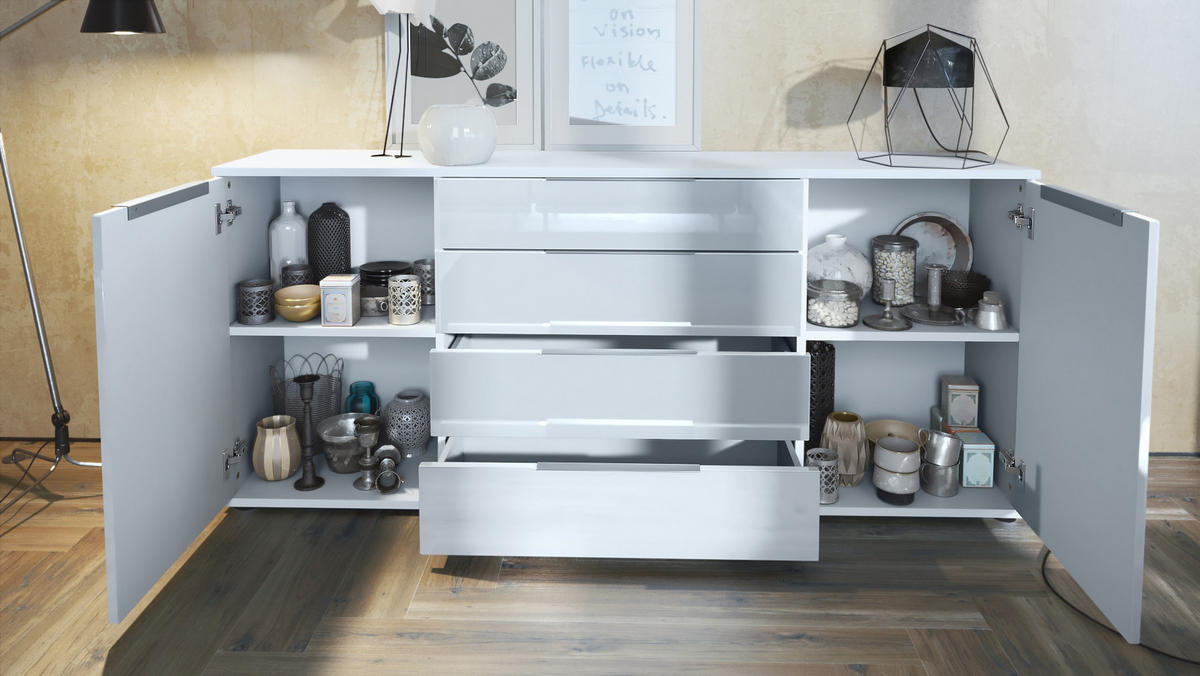 SIDEBOARD Linio Sandgrau Hochglanz - Sandfarben, Holzwerkstoff (166.5/75.5/35cm) - Vladon