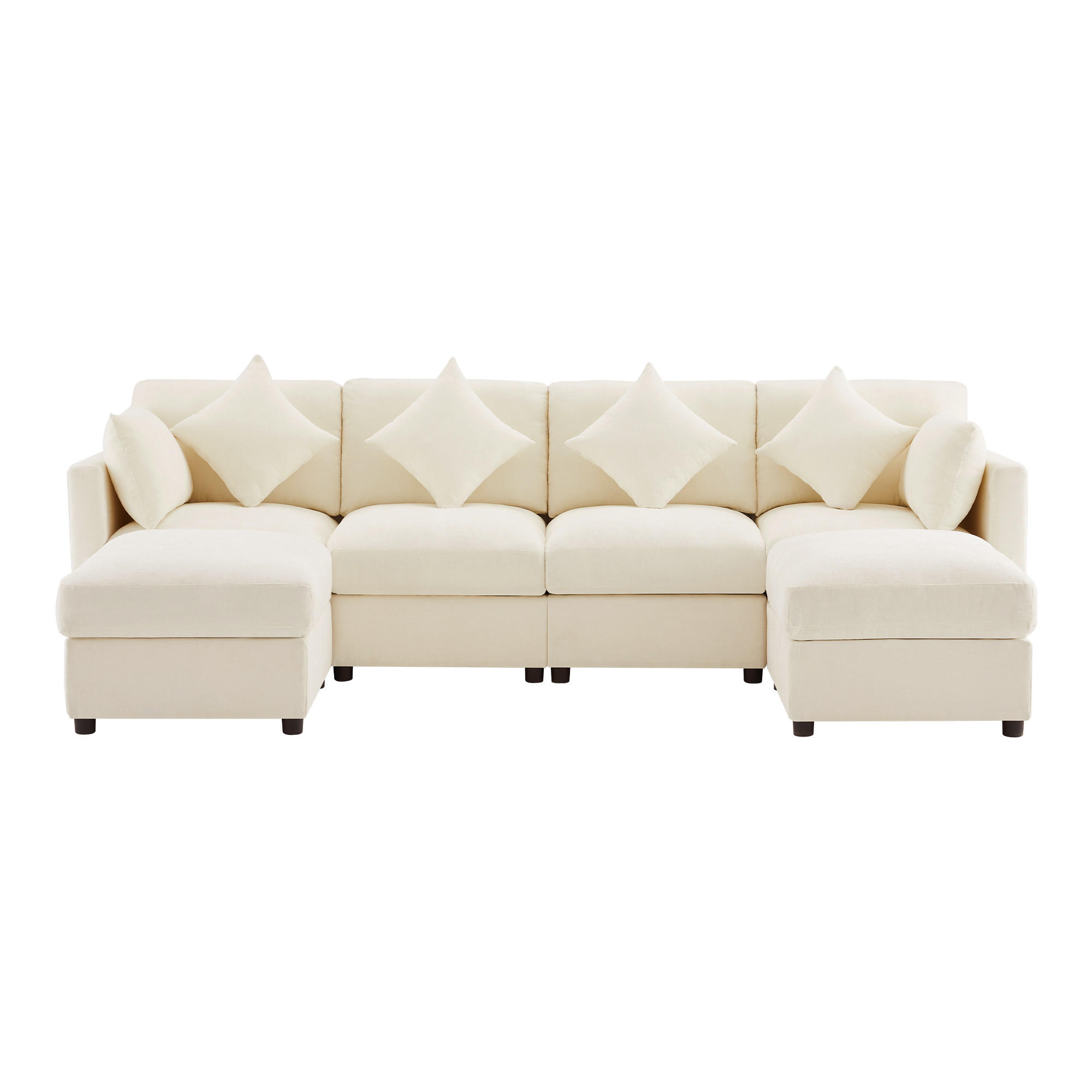 WOHNLANDSCHAFT Chenille Beige mit Verstellbaren Armlehnen und Hocker - Beige, Holzwerkstoff/Kunststoff (284/86/156.5cm) - WISHDOR