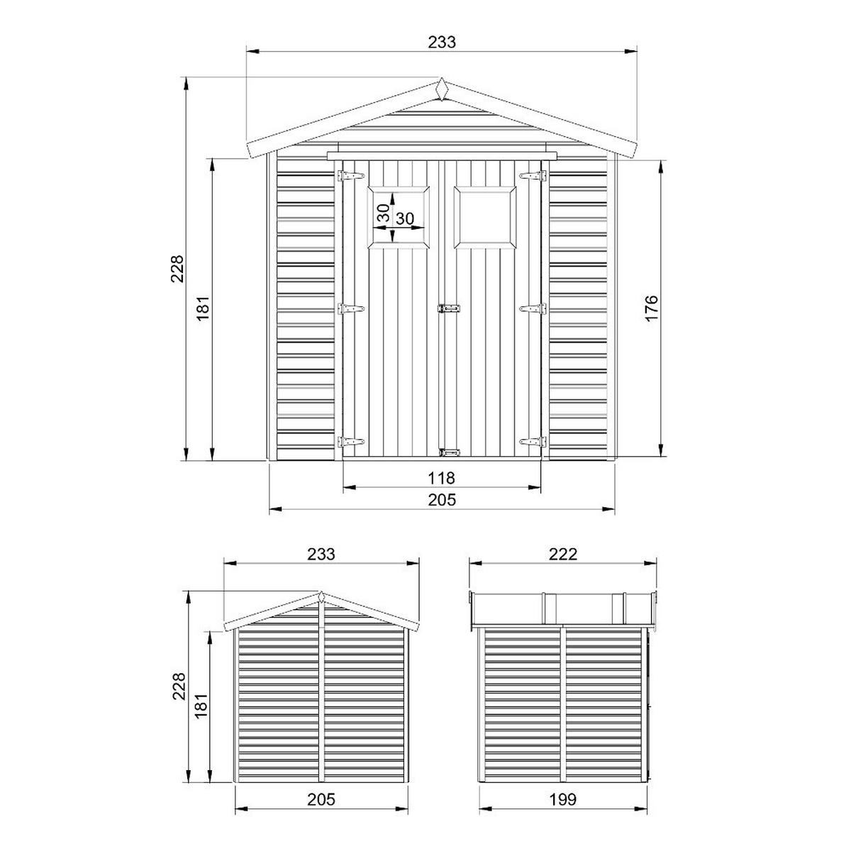 HOLZ GARTENSCHUPPEN MIT IMPRÄGNIERTEM BODEN - H228x222x233 cm/4,2 m² - M351+M351G - Beige, Holz (233/234/199cm) - Timbela