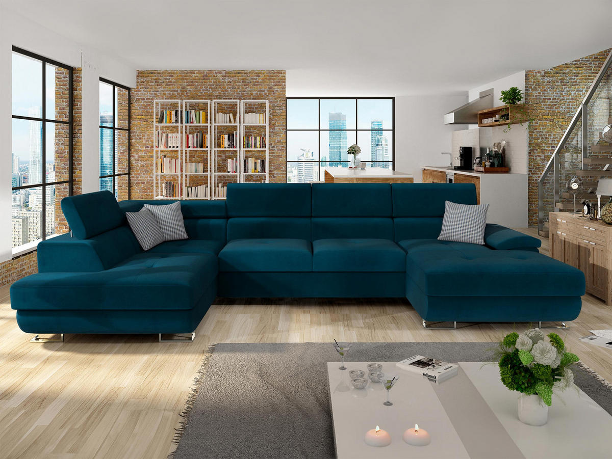 WOHNLANDSCHAFT Cotere Bis Premium, Seite: Links - Türkis, Holz/Textil (345/91/202cm) - MIRJAN24