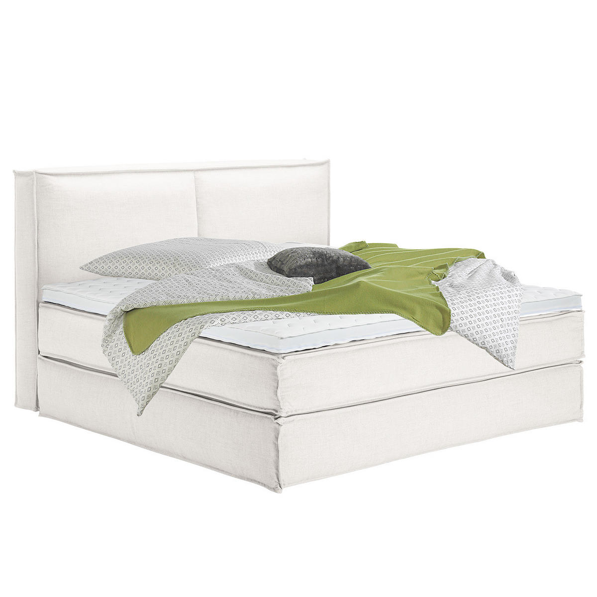 BOXSPRINGBETT mit Kopfteil - Premium - Weiß, Textil (200/200cm) - home24