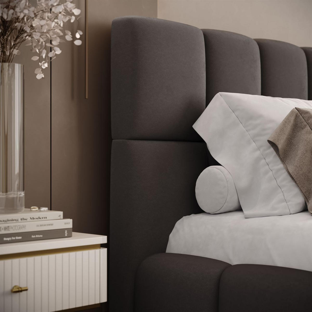 POLSTERBETT VENEZIA mit Bettkasten 140x200, Castel 93 - Graubraun, Textil (140/200cm) - Lookway