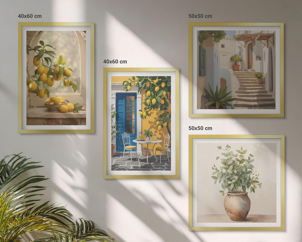 BILDER SET 4er Set - 50x50 cm & 40x60 cm Goldrahmen - Architektur der Zitronenstadt - Goldfarben, Kunststoff (50/50cm) - TULUP