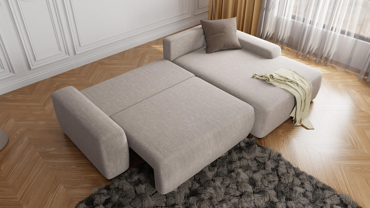 ECKSOFA Lopez Beige Samt-Stoff - Beige/Schwarz, Holz/Kunststoff (264/162cm) - S-Style Möbel
