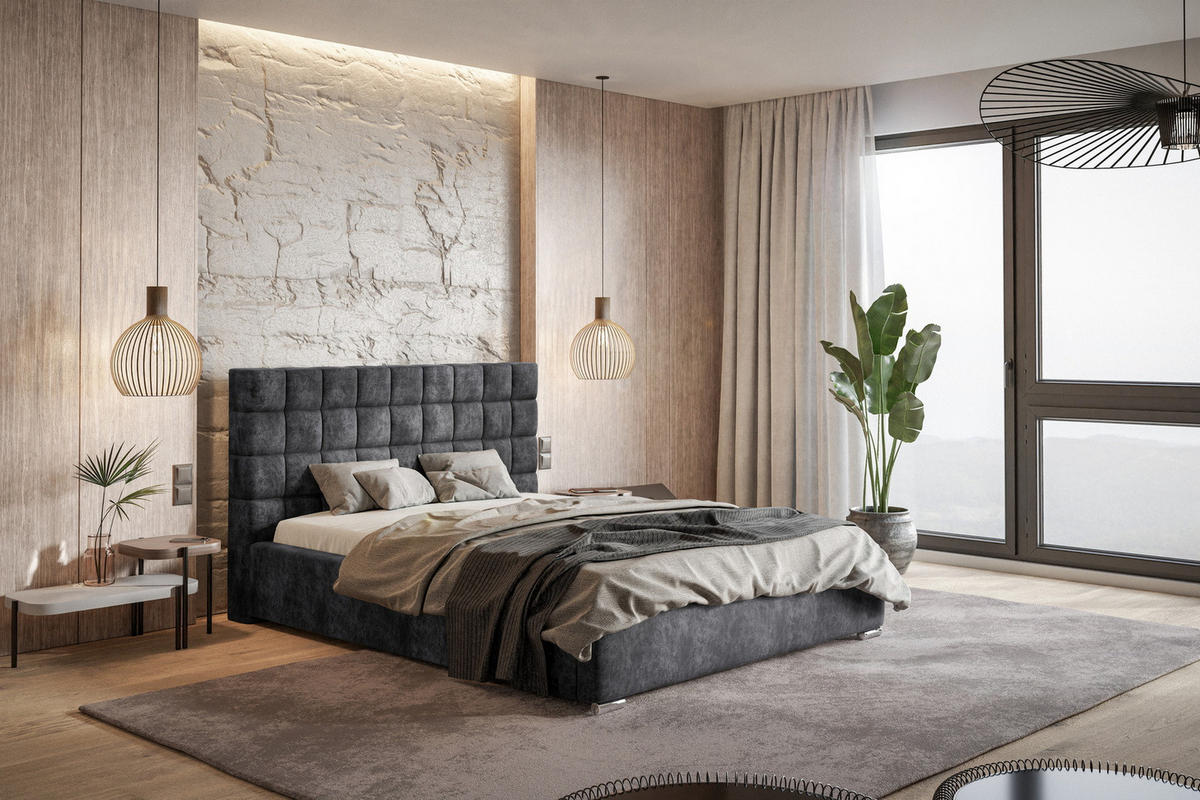 POLSTERBETT 160x200 mit Bettkasten Noris, Samtstoff, Dunkelgrau - Dunkelgrau, Holz/Textil (160/200cm) - Emporius