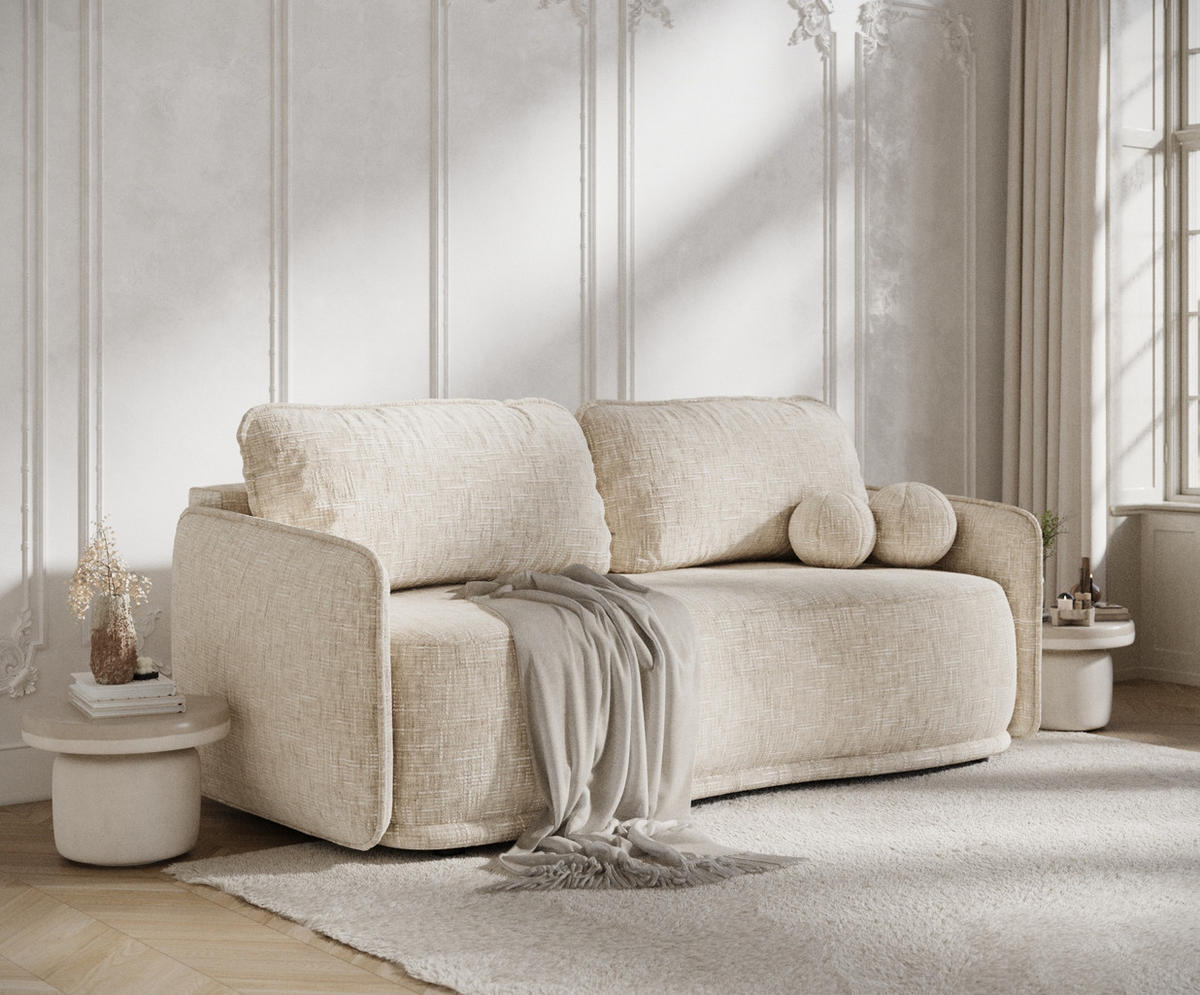 SCHLAFSOFA Mitsis Creme Webstoff - Creme/Schwarz, Holz/Holzwerkstoff (231/93/106cm) - Maison de Reve