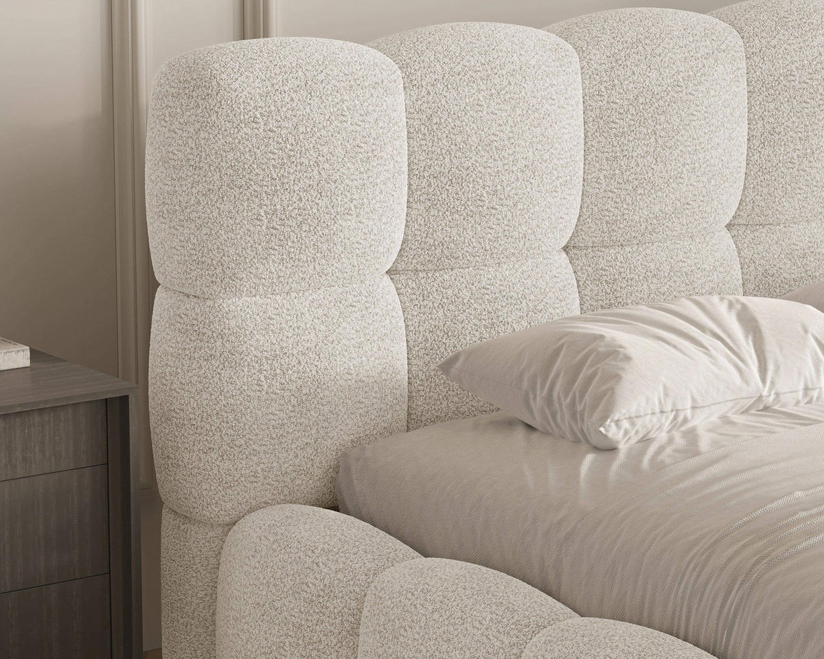 POLSTERBETT - Bett 19 - 140x200 - Elfenbein (Arena 01) - Creme, Holzwerkstoff/Textil (140/200cm) - Möblo