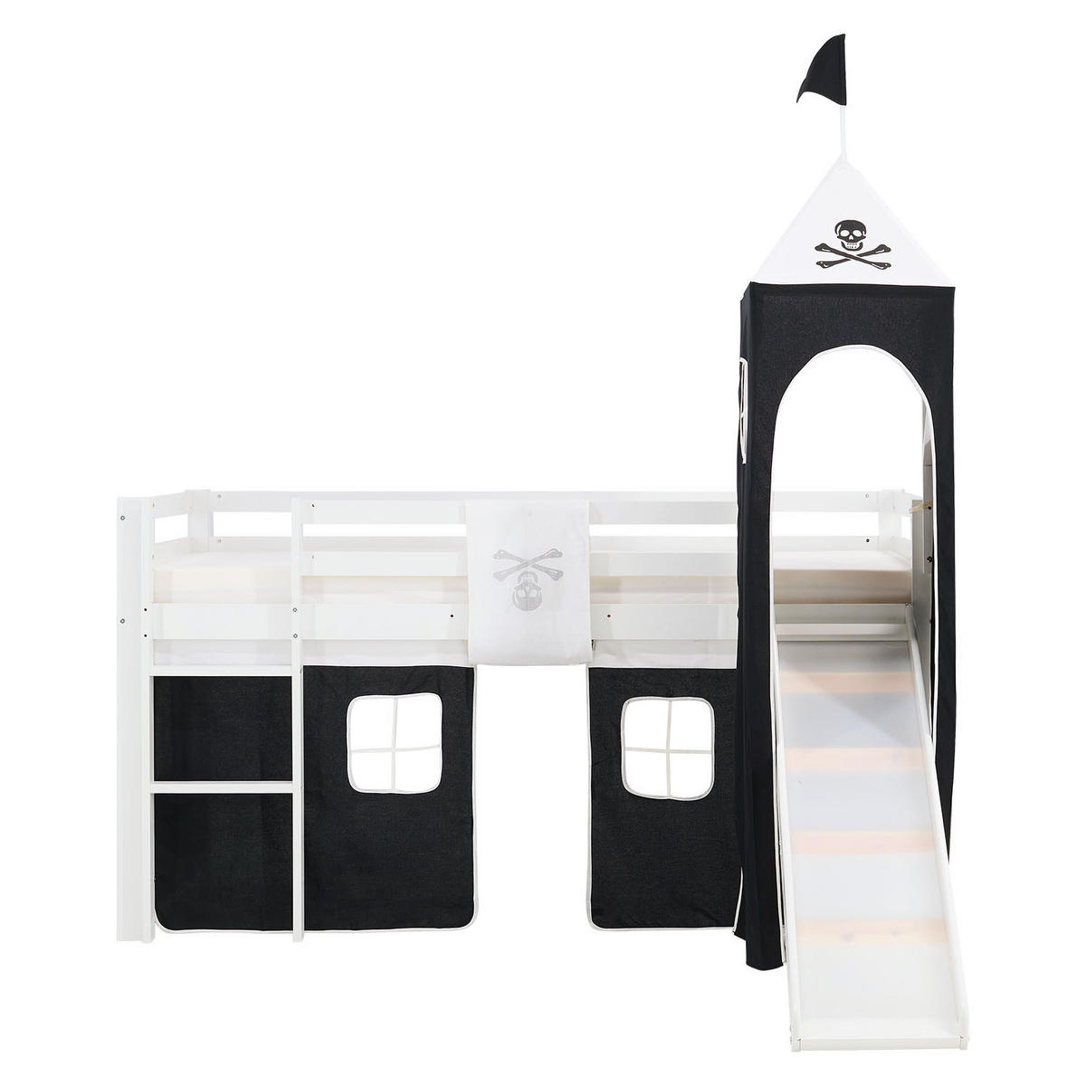 HOCHBETT mit Rutsche 90/200 cm Pirat - Schwarz/Weiß, Holz - Homestyle4u