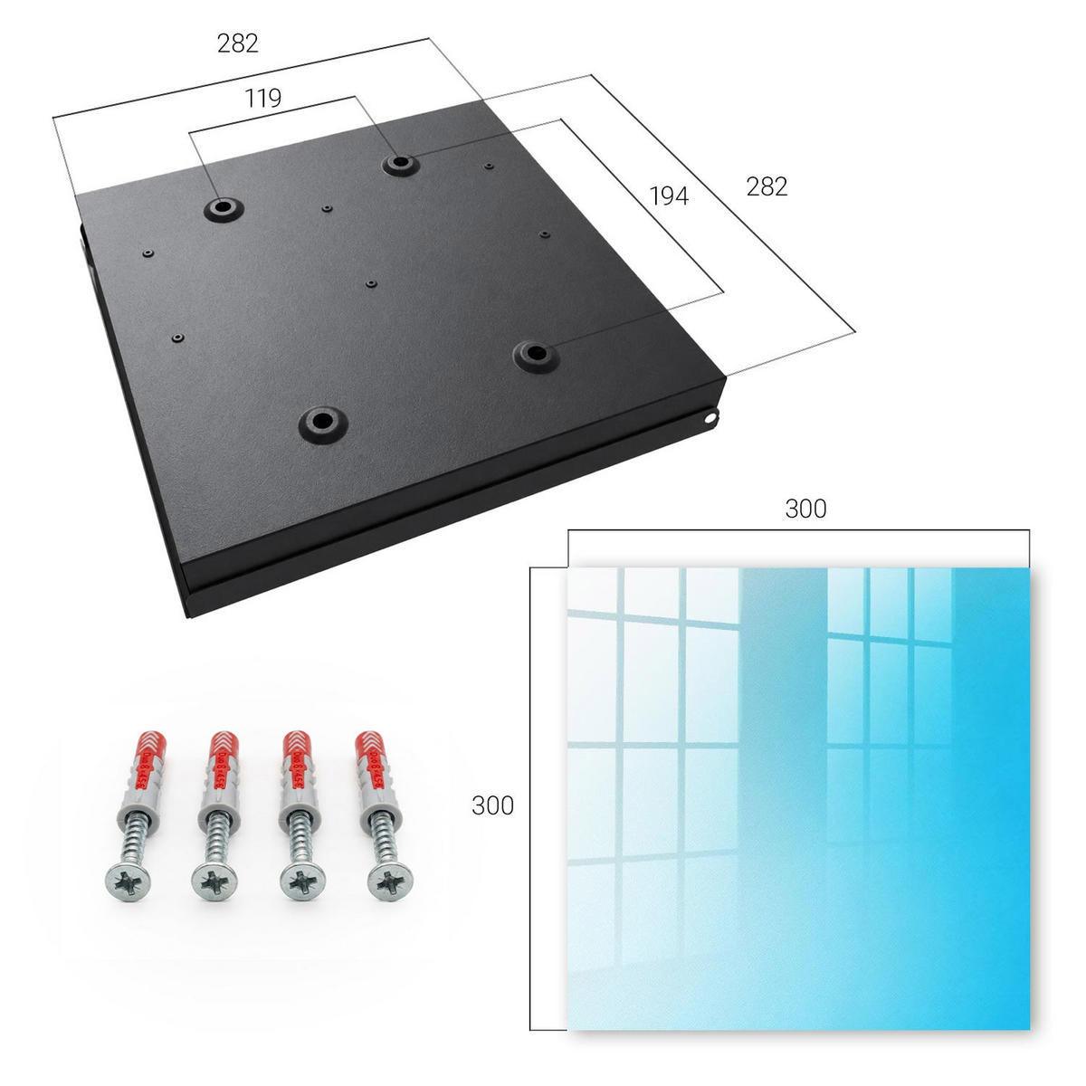 SCHLÜSSELBOX Schwarz 30x30 cm- Türöffnung nach rechts - Blauer Farbverlauf - Blau, Metall (30/30/5cm) - TULUP
